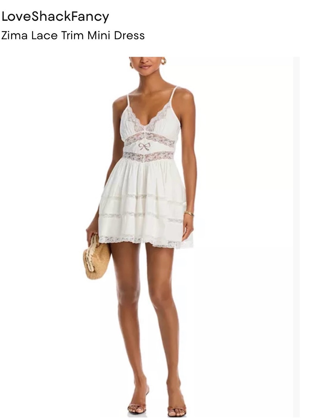 NWT  LoveShackFancy White Lace-Trim Spaghetti Strap Mini Dress | size 0